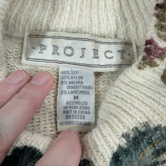 Vtg 90s Floral Angora Silk Lambs Wool Cottage Rose Prairie Grandma Sweater M - Picture 5 of 6